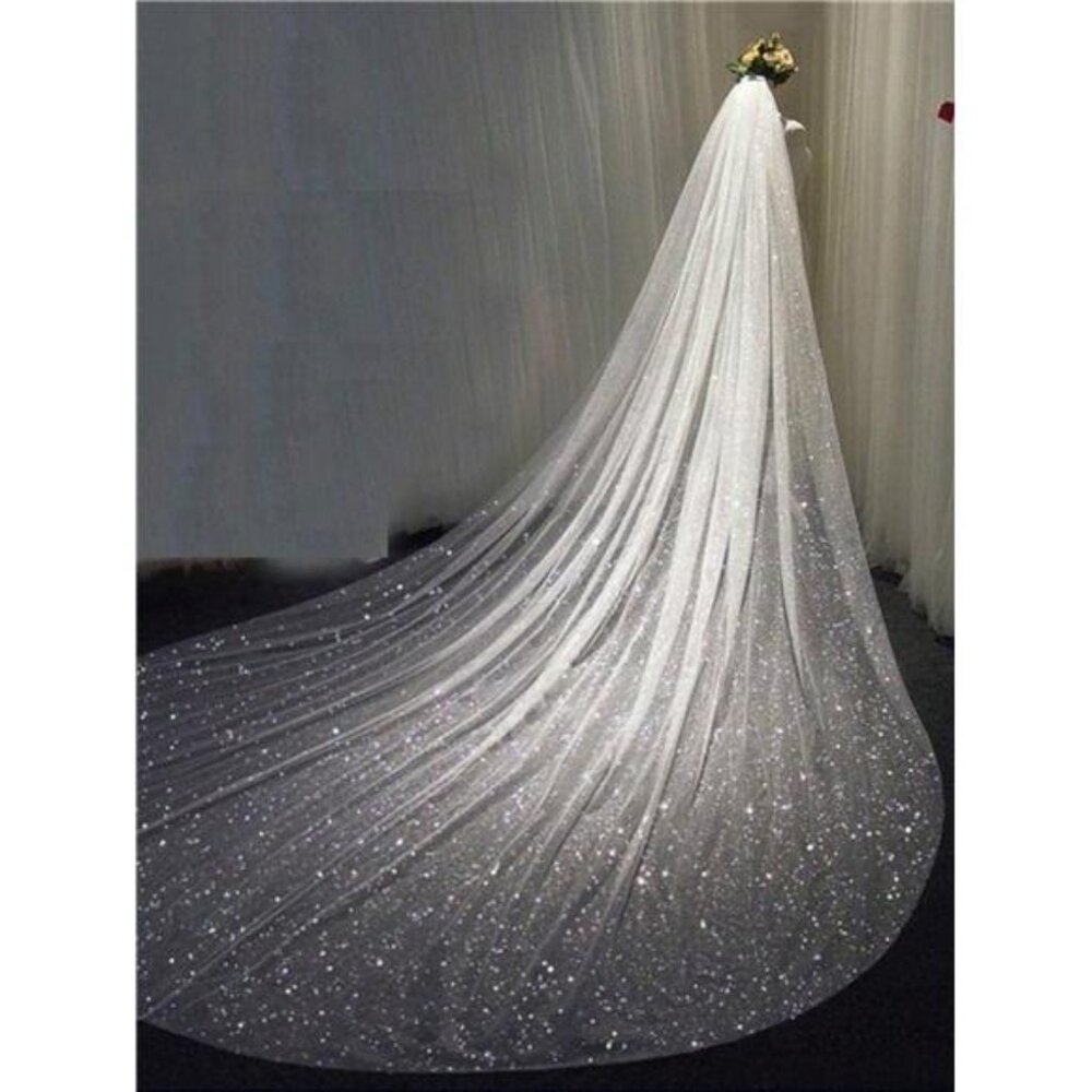 Elegant White Sparkling Glitter Veil